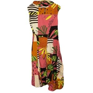 Twin-Set Actitude S/M Colorblock Palm Animal Print Patchwork Midi Dress Artsy